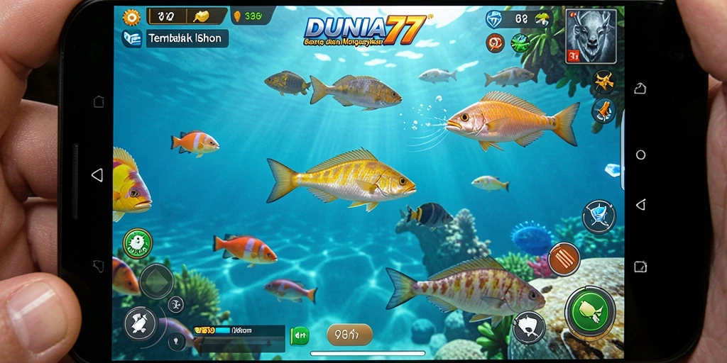 Tampilan permainan Tembak Ikan DUNIA77 yang mengasyikkan.