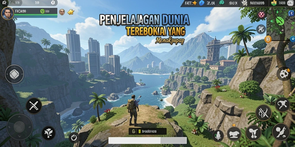 Screenshot gameplay FATCAI99 menampilkan dunia terbuka yang luas dan menawan.