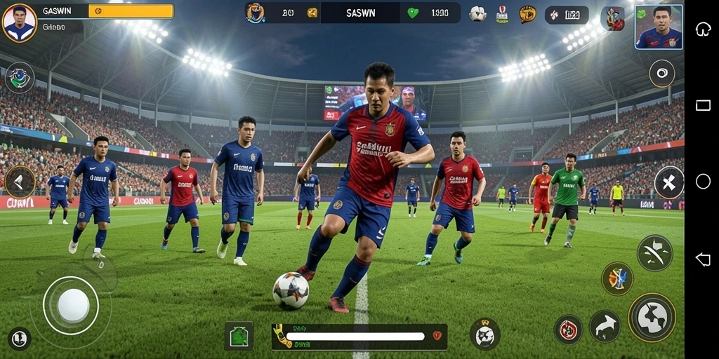 Screenshot GASWIN menampilkan aksi menegangkan dalam pertandingan sepak bola.
