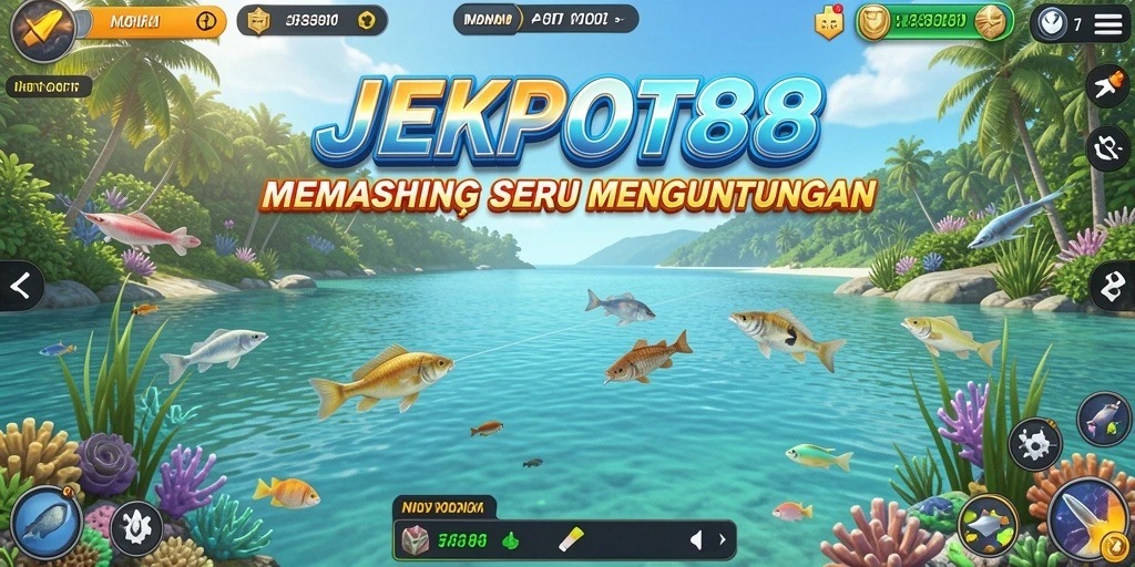 Tampilan gameplay JEKPOT88 yang seru saat memancing ikan.