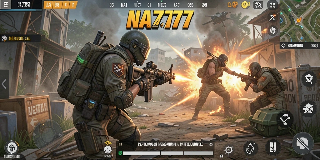 Screenshot utama NA777 menampilkan aksi seru dalam gameplay Battle Royale.