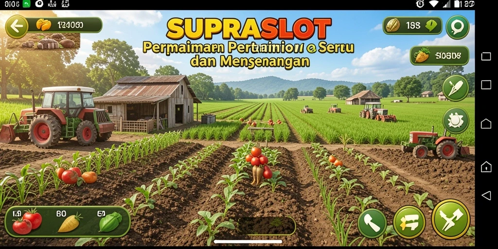 Tampilan permainan SUPRASLOT yang menawan dengan aktivitas pertanian seru.